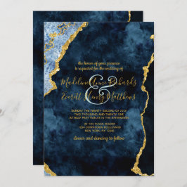 Marine Blauw Goud Folie Agaat Gilt Bruiloft Uitnod Kaart