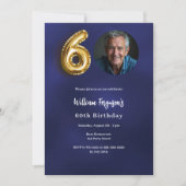 Marine blauw goud foto 60e verjaardag kaart (Voorkant)