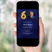 Marine blauw goud foto 60e verjaardag kaart