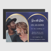 Marine blauw goud foto bruiloft Save the Date magn Magnetische Uitnodiging (Voorkant / Achterkant)