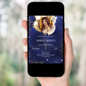 Marine blauw goud foto glitter ballonnen verjaarda kaart