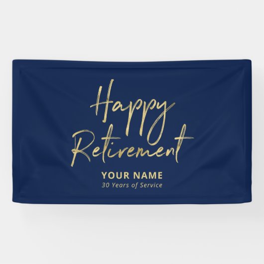 Marine Blauw & Goud Gelukkig Pensioen Partij Spandoek (Horizontaal)