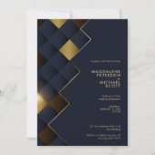 Marine Blauw & Goud Geometrische bruiloft Kaart (Voorkant)