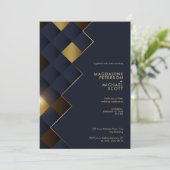 Marine Blauw & Goud Geometrische bruiloft Kaart (Staand voorkant)
