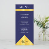 Marine Blauw Goud Geometrische Streep Bruiloft Rec Menu (Staand voorkant)