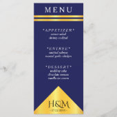 Marine Blauw Goud Geometrische Streep Bruiloft Rec Menu (Voorkant)
