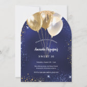 Marine blauw goud glitter ballonnen boog verjaarda kaart (Voorkant)