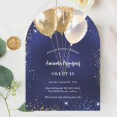 Marine blauw goud glitter ballonnen boog verjaarda kaart