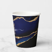 Marine Blauw Goud Glitter Custom Naam Papier Cups Papieren Bekers (Achterkant)