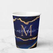 Marine Blauw Goud Glitter Custom Naam Papier Cups Papieren Bekers (Links)