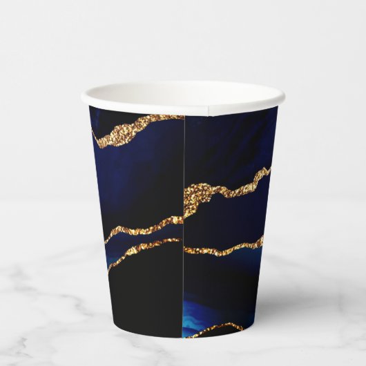 Marine Blauw Goud Glitter Custom Naam Papier Cups Papieren Bekers (Rechts)