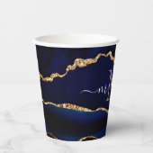 Marine Blauw Goud Glitter Custom Naam Papier Cups Papieren Bekers (Voorkant)