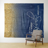 Marine Blauw & Goud Glitter Peacock Wedding Custom Wandkleed (In Situ (horizontaal))