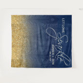 Marine Blauw & Goud Glitter Peacock Wedding Custom Wandkleed (Voorkant (horizontaal))