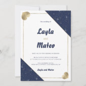 Marine blauw goud hart schittering glitter bruilof kaart (Voorkant)