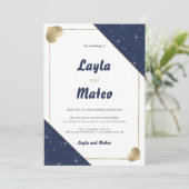 Marine blauw goud hart schittering glitter bruilof kaart (Staand voorkant)