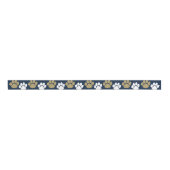 Marine Blauw & Goud Herhalende Pawprint Grosgrain Lint (Voorkant)