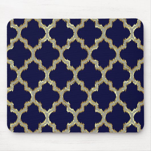 Marine blauw & goud Ikat Tribal geometrisch patroo Muismat (Voorkant)