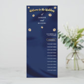 Marine Blauw Goud Ivoor Beige Bloemen Trouwprogram (Staand voorkant)