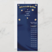 Marine Blauw Goud Ivoor Beige Bloemen Trouwprogram (Voorkant)