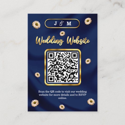Marine Blauw Goud Ivoor Beige QR Code Trouwwebsite Informatiekaartje (Voorkant)