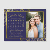 Marine Blauw & Goud Kalender Foto Opslaan Datum Ma Magnetische Uitnodiging (Voorkant)