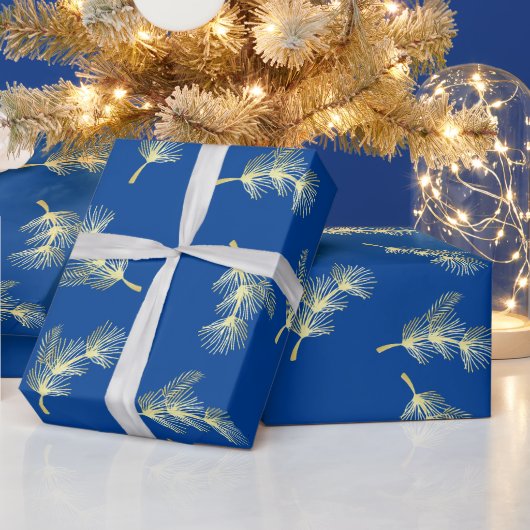 Marine Blauw Goud Kerstcadeaus Wrap Cadeaupapier (Feestdagen)