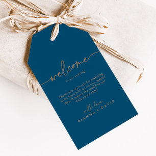 Marine Blauw Goud Klassiek Bruiloft Welkom Cadeaulabel