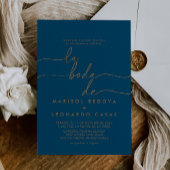 Marine Blauw Goud Klassiek La Boda de Wedding Kaart