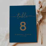 Marine Blauw Goud Klassieke Bruiloft Kaart<br><div class="desc">Dit marineblauw gouden klassieke trouwtafelnummer is perfect voor een moderne bruiloft. Het eenvoudige en elegante ontwerp is voorzien van klassieke en fancy scripttypografie in goud. Dit is een dubbelzijdig tabelnummer. Voeg elk tabelnummer dat u nodig hebt afzonderlijk aan uw winkelwagentje toe.</div>