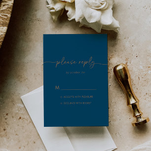 Marine Blauw Goud Klassieke Bruiloft RSVP Kaartje