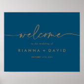 Marine Blauw Goud Klassieke Bruiloft Welkomstbord Poster (Voorkant)