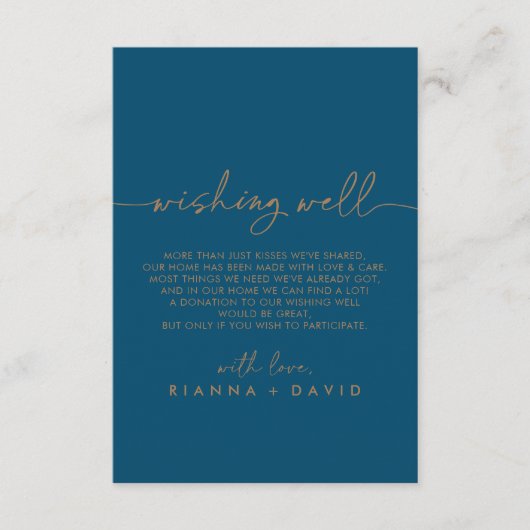 Marine Blauw Goud Klassieke Bruiloft Wishing Well Informatiekaartje (Voorkant)