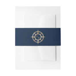 Marine Blauw Goud Kompas Monogram Paspoort Uitnodigingen Wikkel