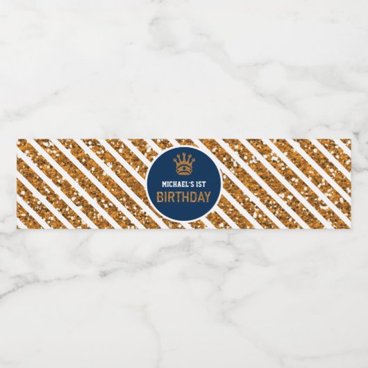Marine Blauw Goud Koninklijke Prins Kroon Verjaard Waterfles Etiket (Enkel label)