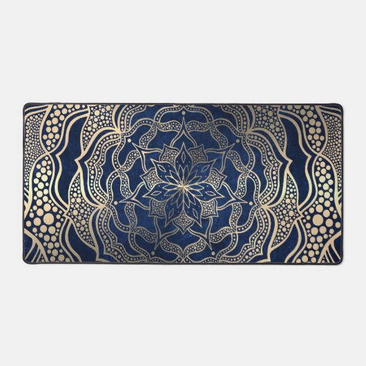 Marine Blauw & Goud Mandala Luxe Reiki Yoga Studio Bureaumat (Voorkant)