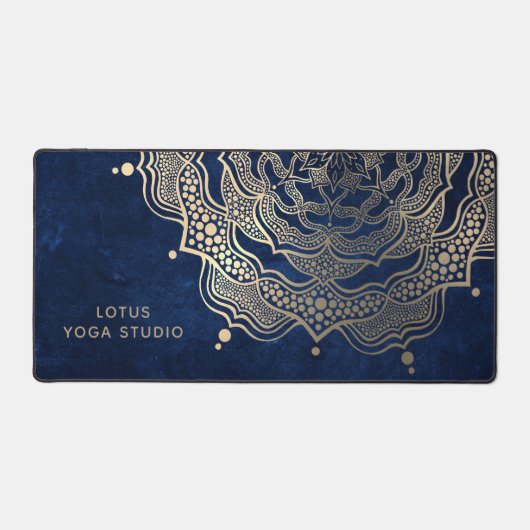 Marine Blauw & Goud Mandala Luxe Reiki Yoga Studio Bureaumat (Voorkant)