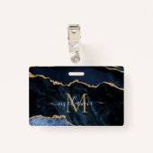 Marine Blauw Goud Marmer Aangepaste Letter Naam Ba Badge (Achterkant met clip)