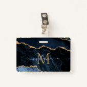 Marine Blauw Goud Marmer Aangepaste Letter Naam Ba Badge (Voorkant met clip)