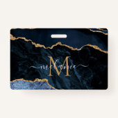 Marine Blauw Goud Marmer Aangepaste Letter Naam Ba Badge (Achterkant)
