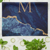 Marine Blauw Goud Marmer Aangepaste Naam Keukenhan Theedoek (Gevouwen)
