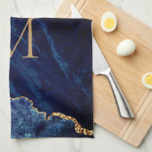 Marine Blauw Goud Marmer Aangepaste Naam Keukenhan Theedoek (Quarter Fold)