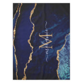 Marine Blauw Goud Marmer Custom Naam Tafelkleed (Voorkant)