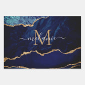 Marine Blauw Goud Marmer Custom Naam Verpakking Pa Inpakpapier Vel (Voorkant 2)