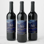Marine Blauw Goud Marmer Monogram Naam Fles Labels Wijn Etiket (Flessen)