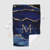 Marine Blauw Goud Marmer Monogram Naam Golf Handdo Golfhanddoek (Insitu)