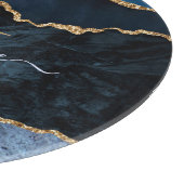 Marine Blauw Goud Marmer Monogram Naam Snijplank (Hoek)