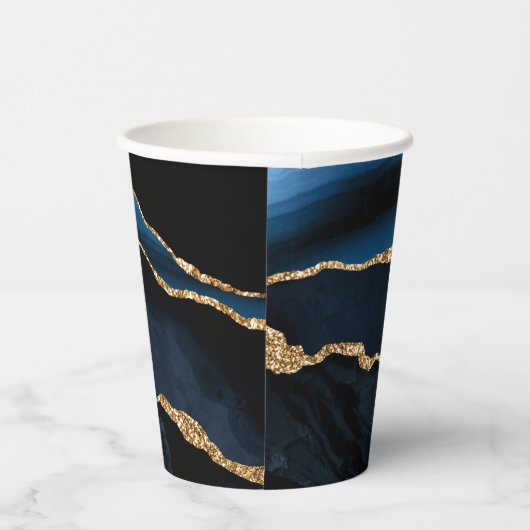 Marine Blauw Goud Marmer Uw Brief Naam Papieren ko Papieren Bekers (Rechts)