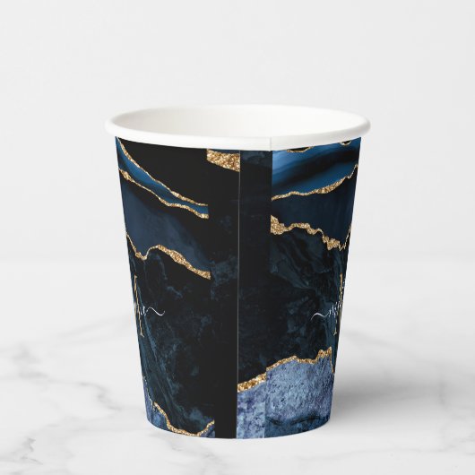 Marine Blauw Goud Marmer Uw Brief Naam Papieren ko Papieren Bekers (Rechts)