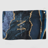 Marine Blauw Goud Marmer Uw Letter Naam Golf Handd Golfhanddoek (Horizontaal)